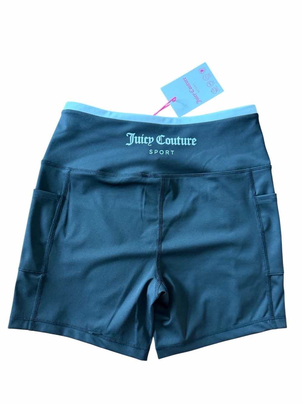 🖤Juicy Couture Sport Black Athletic Shorts with White Blue Waistband. NWT - Picture 3 of 15